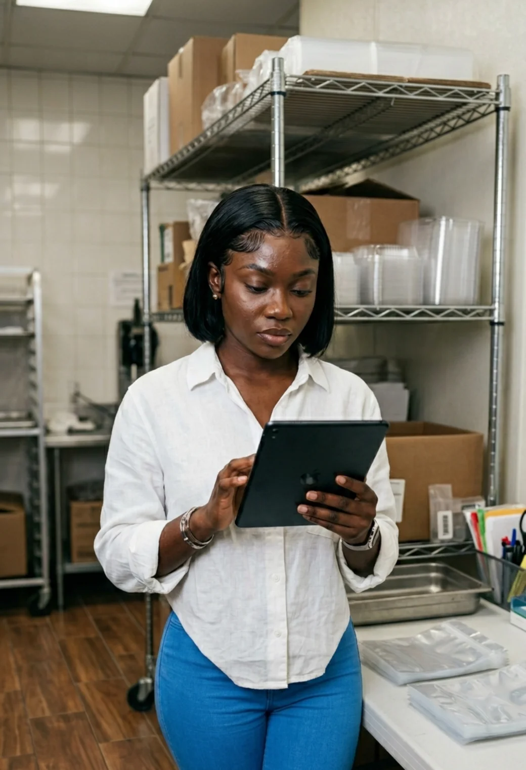 A cashier serving a customer at a store counter